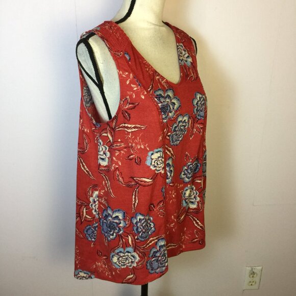 Knox Rose Blouse Tank Top Sz M Womans Red Blue Floral V-neck Sleeveless Stretch - Picture 3 of 10